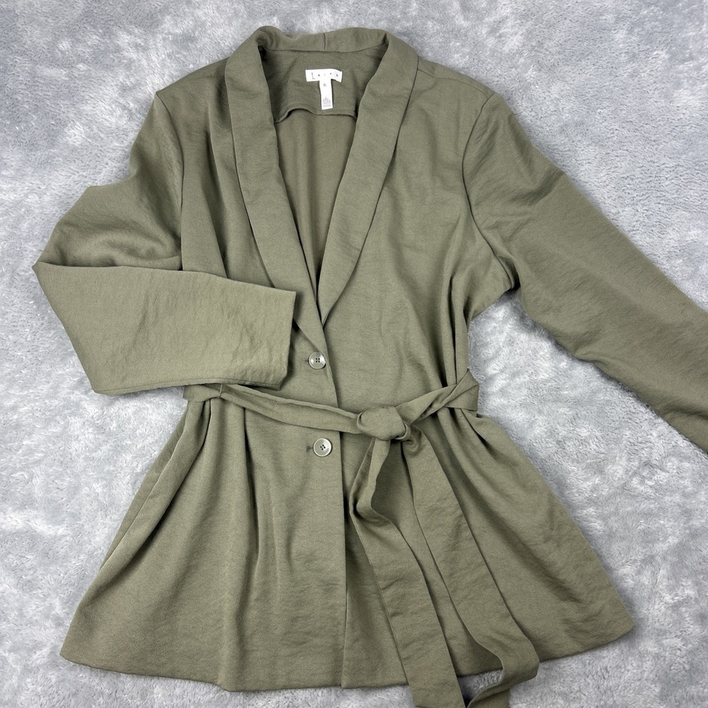 Leith Nordstrom‎ Women's XL Jacket Belted Green Long Line Neutral Minimalist